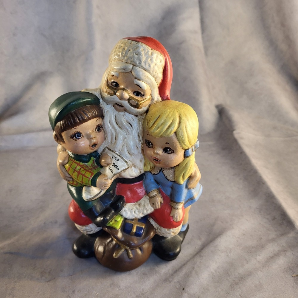 Vintage 8" Ceramic Santa Claus with Kids on His Lap 1975 Hand Painted
